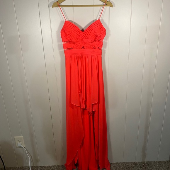 Hailey Logan Adrianna Papell Neon Homecoming Dress Size 7/8 Ruched Chiffon - Picture 3 of 15